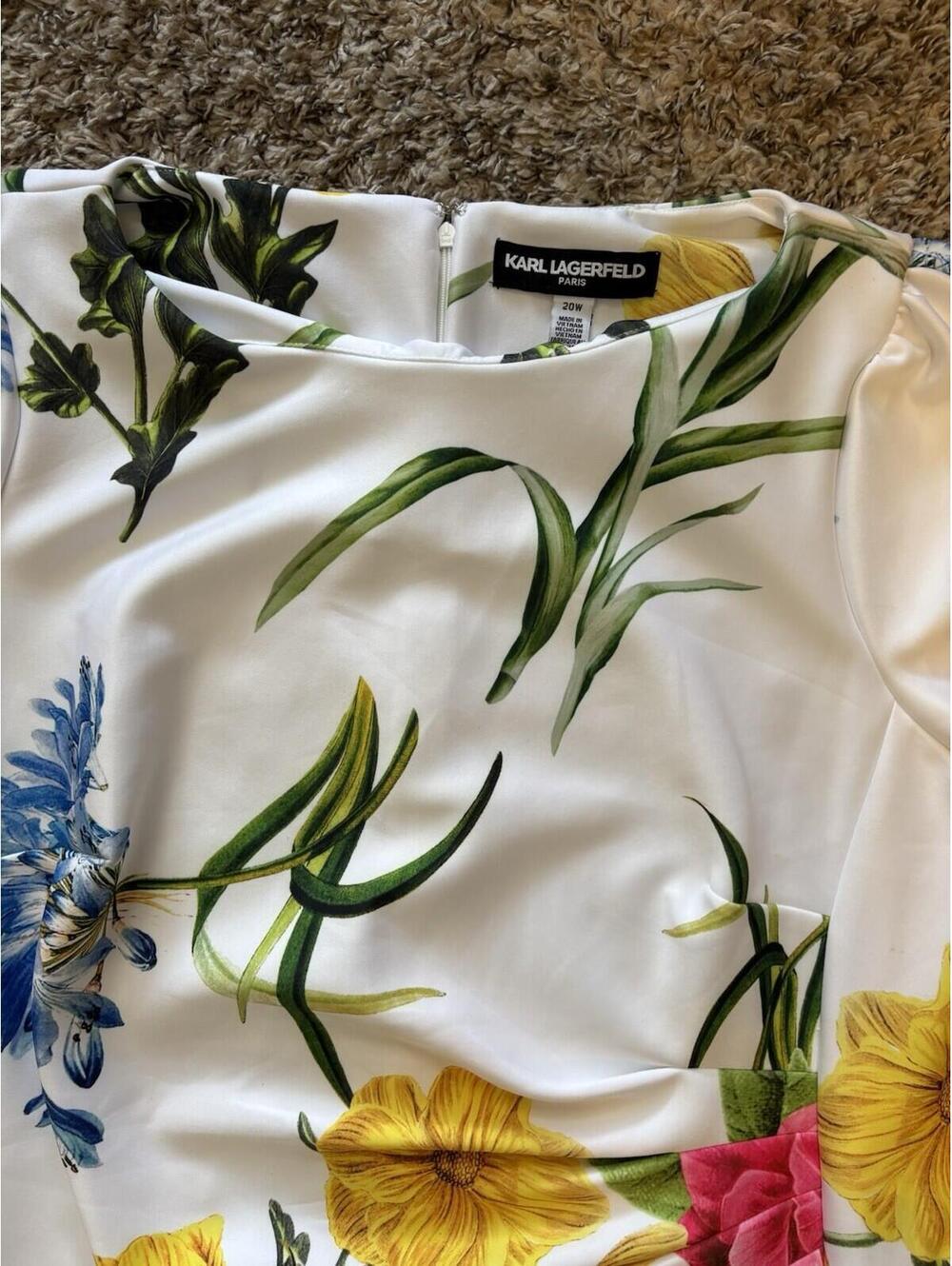 Karl Lagerfeld Paris Floral White Colorful Dress Knee Length Women's Size 20W - Picture 6 of 10